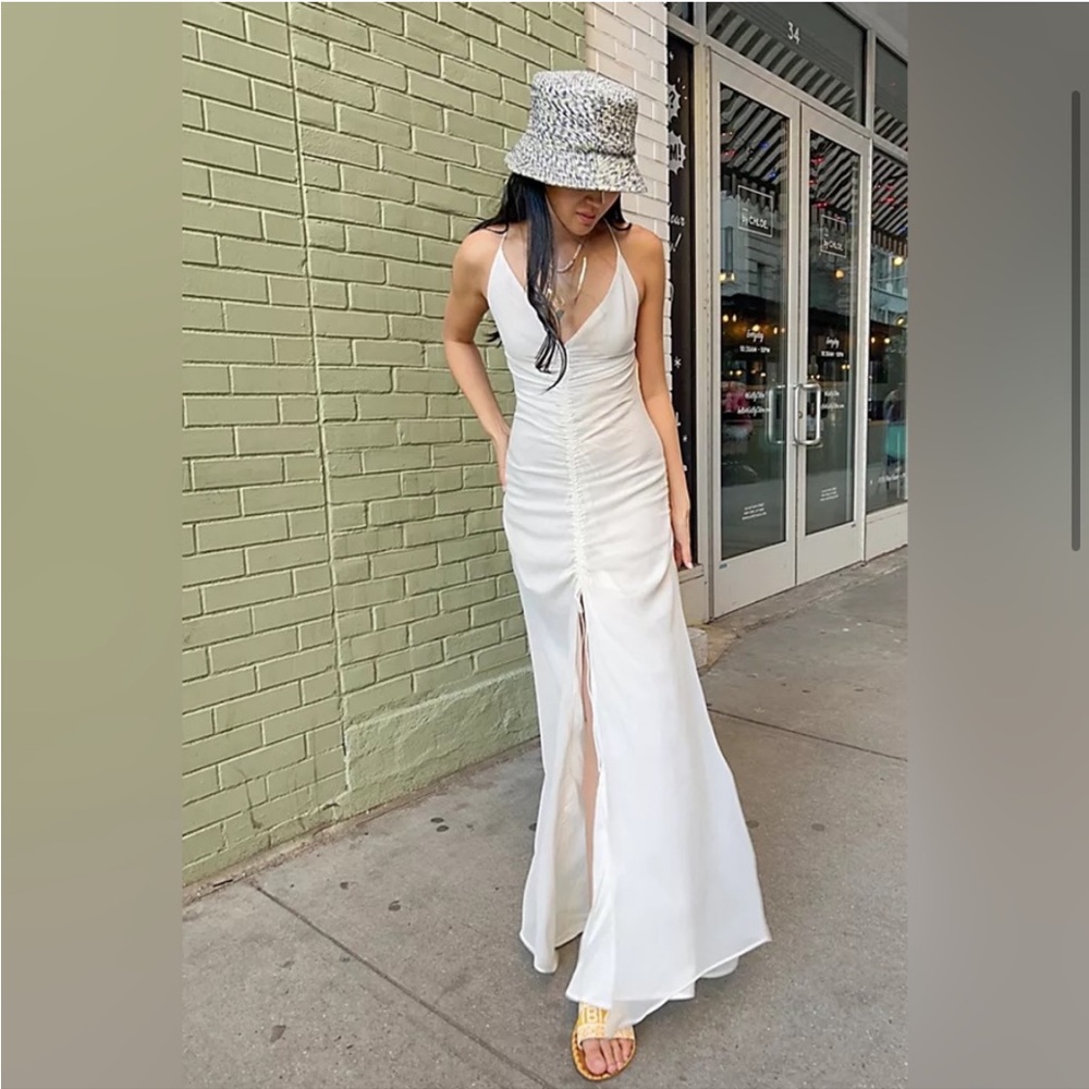 Free People White Slip Maxi Dress with Front Slit